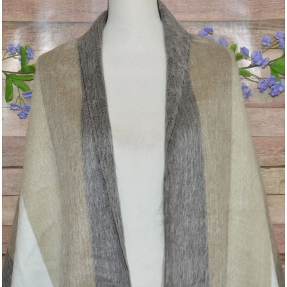 Women's Striped Alpaca Wool Scarf Shawl Size 72 X 24